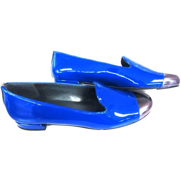 Stuart Weitzman Blue Silver Patent Leather Loafers - Picture 3 of 6